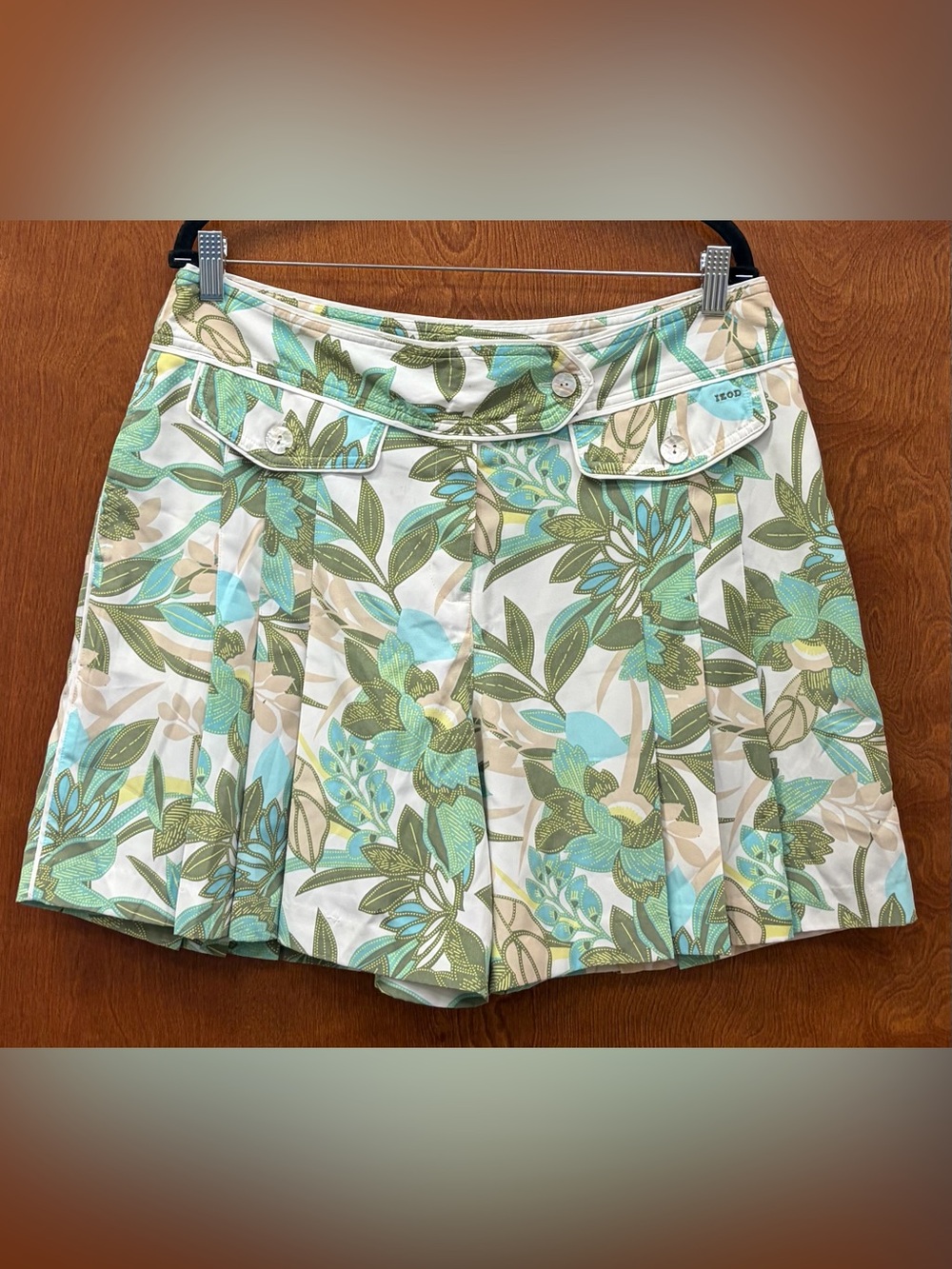 Izod XFG Cool FX Pleated Golf Skort tropical floral print green/tan/blue size 14